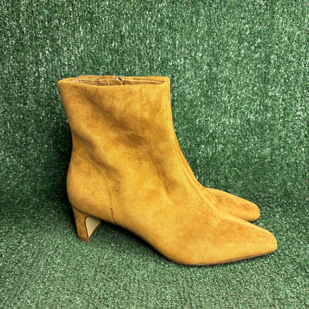 J.Crew Faux Suede Ankle Side Zip Kitten Heel Pointed Toe Boot Yellow Womens Sz 8
